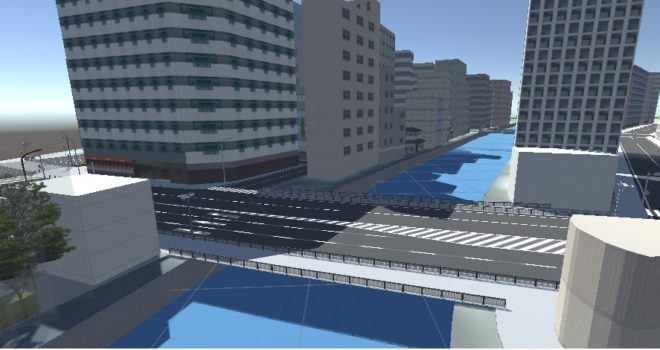 図５．亀島川に架かる亀島橋：バーチャル空間（Unity）