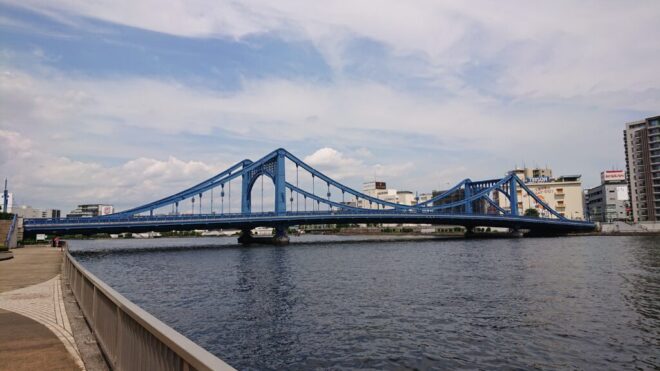 写真１．隅田川に架かる清洲橋：隅田川右岸下流側から撮影