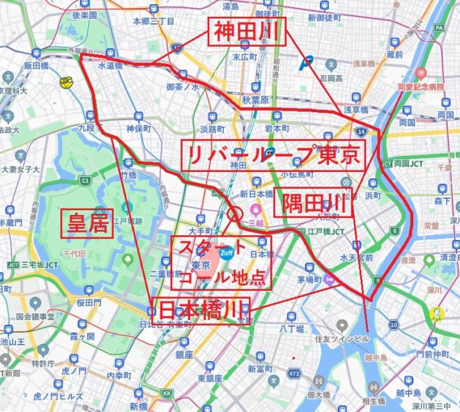 図１．カヤックルート図：リバーループ東京