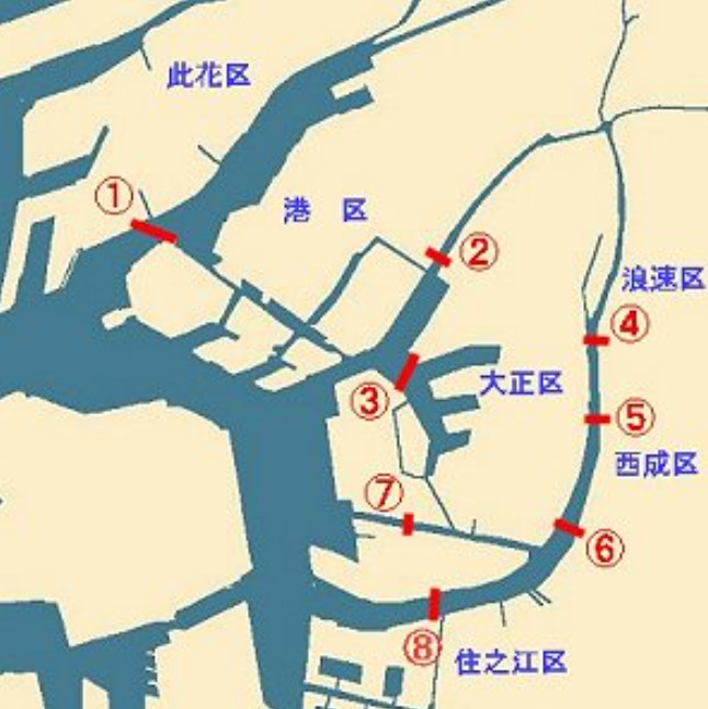 図１．大阪の渡し舟位置図：出所：大阪市建設局