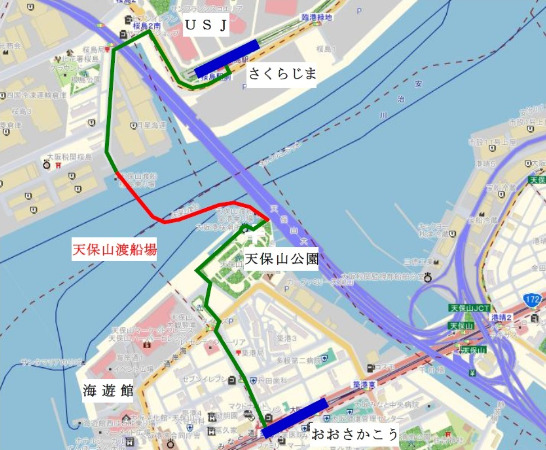 図４．天保山渡船場の最寄駅位置図