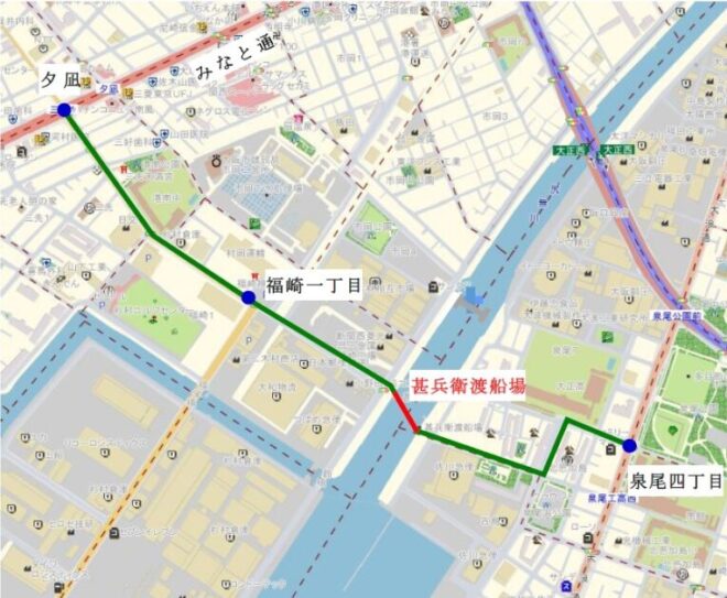 図４．甚兵衛渡船場の最寄バス停位置図（出所：大阪市建設局）