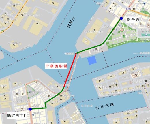 図４．甚兵衛渡船場の最寄バス停位置図：出所：大阪市建設局